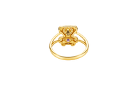 14KT Gold Ring Small White CZ Stones Teddy Bear with Red CZ Stones Eyes, Round Purple CZ Stone Belly, and Plain Split Band