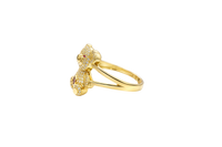 14KT Gold Ring Small White CZ Stones Teddy Bear with Red CZ Stones Eyes, Round Purple CZ Stone Belly, and Plain Split Band