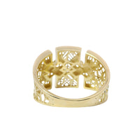 14KT Gold Ring Women's Abstract Three Section Split Band Double "X" Lattice Triangle Cutout Design on Band
