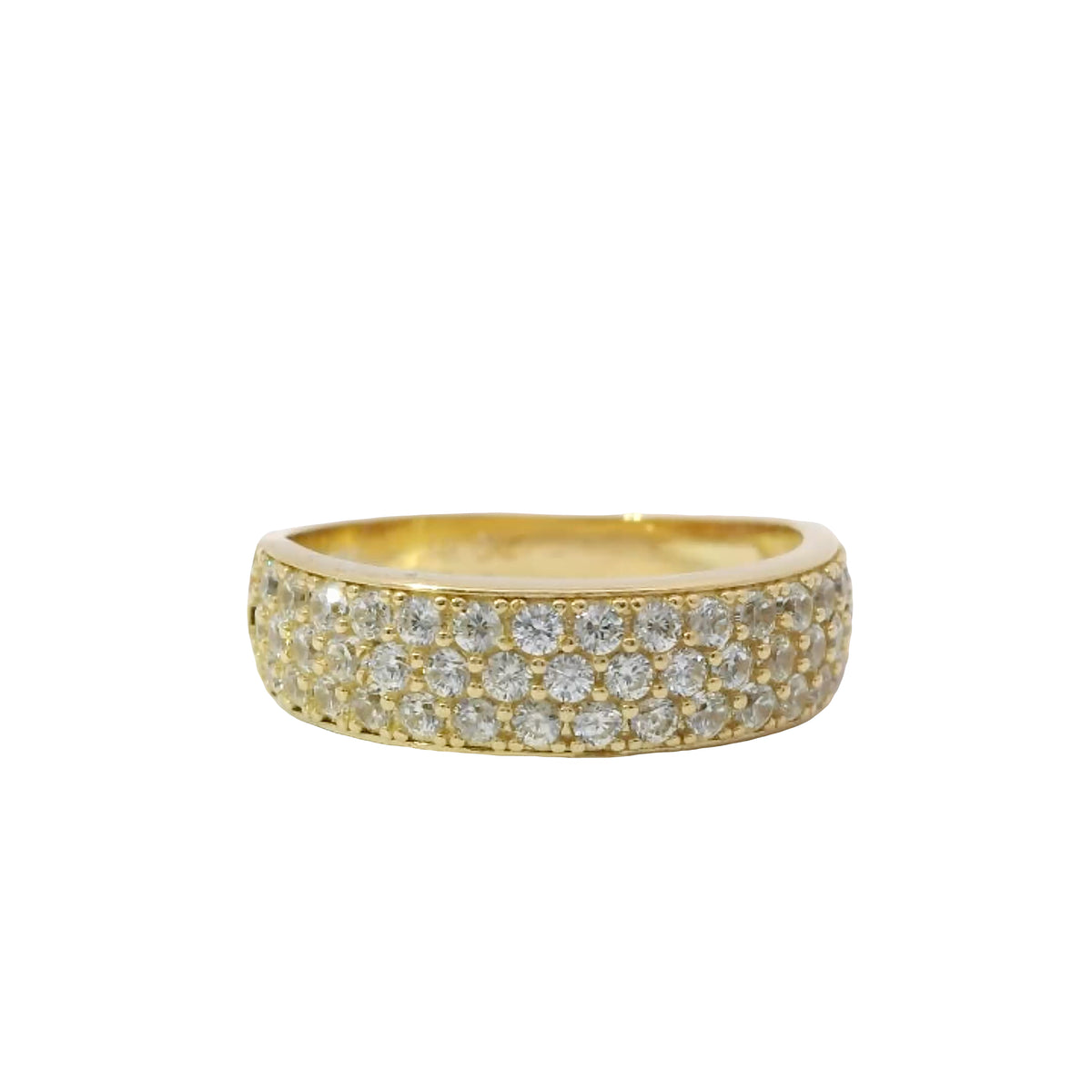 14KT Gold Ring Women's Band Triple Row of Round White CZ Stones