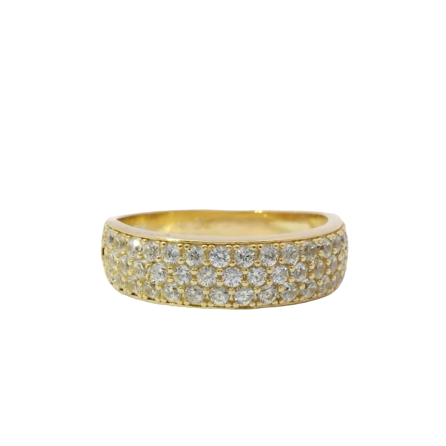 14KT Gold Ring Women's Band Triple Row of Round White CZ Stones