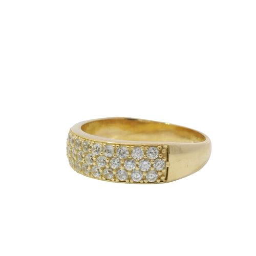 14KT Gold Ring Women's Band Triple Row of Round White CZ Stones