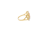 14KT Gold Ring Women's Tri Tone "15" Quinceanera Open Crown with Four White CZ Stones White Gold Band Plain Split Band