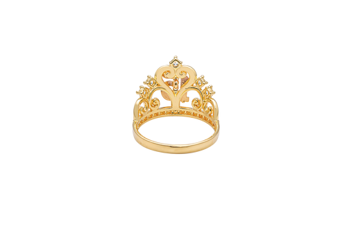 14KT Gold Ring Women's Tri Tone "15" Quinceanera Tiara with Five White CZ Stones White Gold Band Plain Band