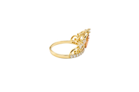 14KT Gold Ring Women's Tri Tone "15" Quinceanera Tiara with Five White CZ Stones White Gold Band Plain Band