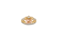 14KT Gold Ring Women's Tri Tone "15" Quinceanera Tiara with Five White CZ Stones White Gold Band Plain Band