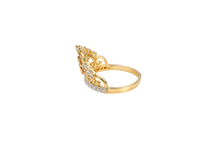 14KT Gold Ring Women's Tri Tone "15" Quinceanera Tiara with Five White CZ Stones White Gold Band Plain Band