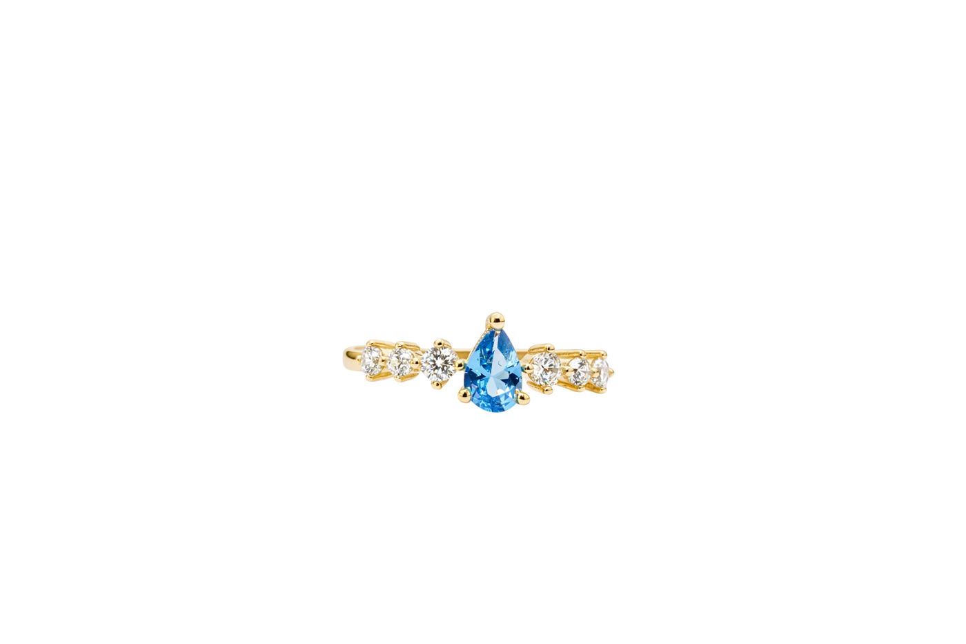 14KT Gold Ring Women's Turquoise Pear CZ Center 3 Round White CZ Stones Shoulders Plain Band