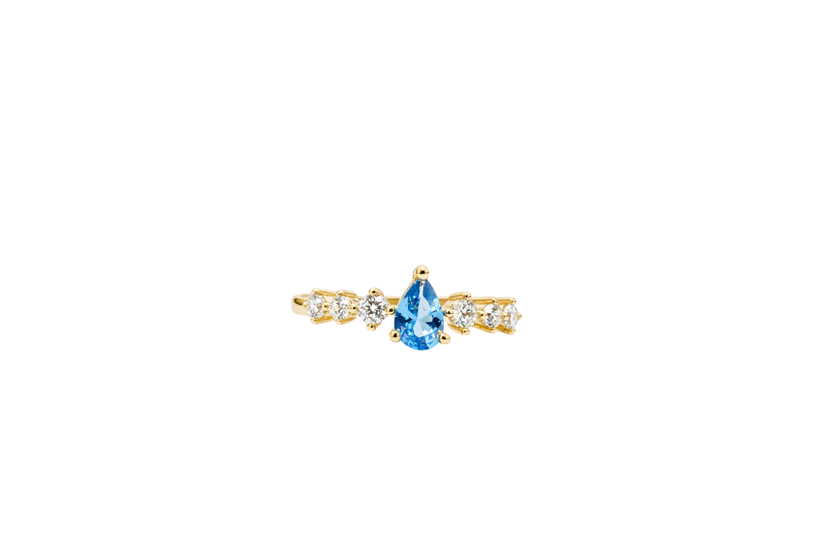 14KT Gold Ring Women's Turquoise Pear CZ Center 3 Round White CZ Stones Shoulders Plain Band