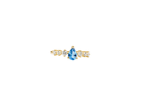 14KT Gold Ring Women's Turquoise Pear CZ Center 3 Round White CZ Stones Shoulders Plain Band