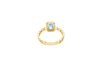 14KT Gold Ring Women's Rectangle Turquoise Center with White CZ Stone Border Chino Link Band