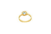 14KT Gold Ring Women's Round Turquoise Center with White CZ Stones Border Chino Link Band