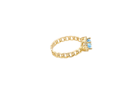 14KT Gold Ring Women's Round Turquoise Center with White CZ Stones Border Chino Link Band