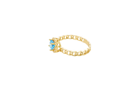 14KT Gold Ring Women's Round Turquoise Center with White CZ Stones Border Chino Link Band