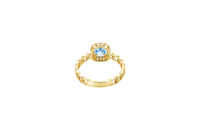 14KT Gold Ring Women's Square Turquoise Center with White CZ Stones Border Chino Link Band
