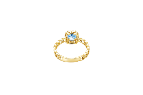14KT Gold Ring Women's Square Turquoise Center with White CZ Stones Border Chino Link Band