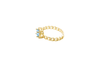 14KT Gold Ring Women's Square Turquoise Center with White CZ Stones Border Chino Link Band