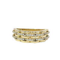 14KT Gold Ring Women's Band Five Row Basket Weave with Double Row of Round White CZ Stones