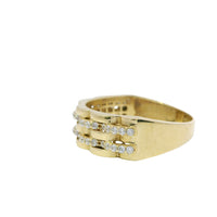 14KT Gold Ring Women's Band Five Row Basket Weave with Double Row of Round White CZ Stones