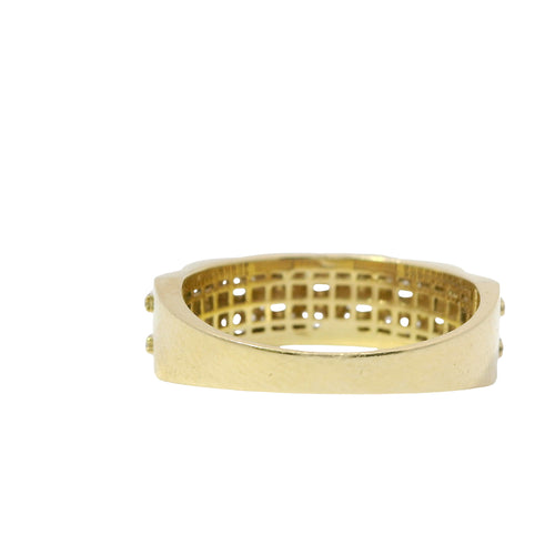 14KT Gold Ring Women's Band Five Row Basket Weave with Double Row of Round White CZ Stones