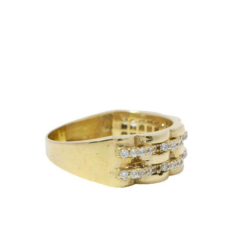 14KT Gold Ring Women's Band Five Row Basket Weave with Double Row of Round White CZ Stones
