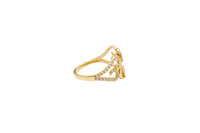 14KT Gold Ring Women's Two Tone "15 ANOS" Quinceanera Plain Heart Center with White CZ Stones Open Heart on Sides Plain Band