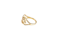 14KT Gold Ring Women's Two Tone "15 ANOS" Quinceanera Plain Heart Center with White CZ Stones Open Heart on Sides Plain Band