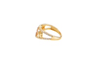 14KT Gold Ring Women's Two Tone "15" Quinceanera Plain Star/ Butterfly with Split White CZ Stones Band