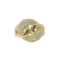 14KT Gold Ring Women's White CZ Stones Center Link with Plain Lasso Loops on Each Side
