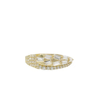 14KT Gold Ring Women's Light Weight White CZ Baguette Stones Wheat Stem Closed Lasso with Round White CZ Stones Borde and Band