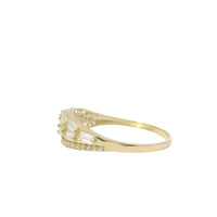 14KT Gold Ring Women's Light Weight White CZ Baguette Stones Wheat Stem Closed Lasso with Round White CZ Stones Borde and Band