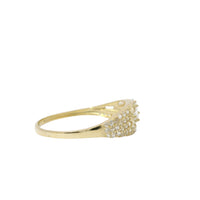 14KT Gold Ring Women's Light Weight White CZ Baguette Stones Wheat Stem Closed Lasso with Round White CZ Stones Borde and Band
