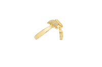 14KT Gold Ring Women's White CZ Stones Bow with Plain Border and Hanging Square Lock