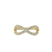 14KT Gold Ring Women's White CZ Stone Infinity Loop with Plain Band