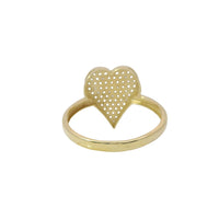 14KT Gold Ring Women's White CZ Stones Tall Heart with Plain Border and Band