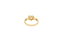 14KT Gold Ring Women's White Heart Shape Center CZ Stone with White CZ Stone Border and Plain Split Band with Knots