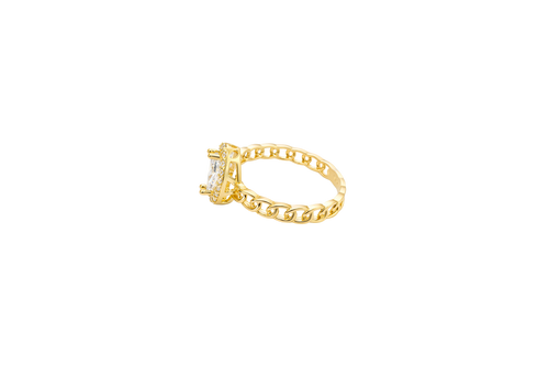 14KT Gold Women's Ring Marquise White Center Stone with White CZ Stone Border Chino Band