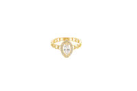 14KT Gold Women's Ring Marquise White Center Stone with White CZ Stone Border Chino Band