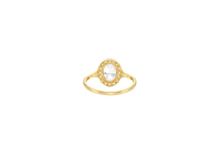 14KT Gold Ring Women's Oval White CZ Stone Center with Round White CZ Stones Border and Mini Plain Double Split Band