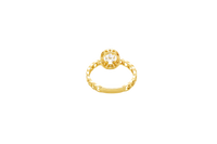 14KT Gold Ring Women's Oval White Center Stone with White CZ Stone Border Chino Band