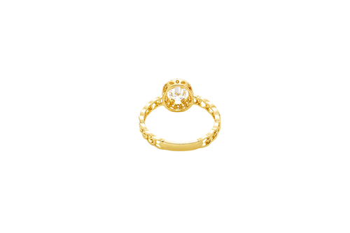 14KT Gold Ring Women's Oval White Center Stone with White CZ Stone Border Chino Band