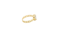 14KT Gold Ring Women's Oval White Center Stone with White CZ Stone Border Chino Band