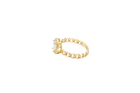 14KT Gold Ring Women's Oval White Center Stone with White CZ Stone Border Chino Band