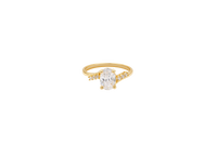 14KT Gold Ring Women's White Oval Center CZ Stone with 3 High/Low Round White CZ Stones Shoulders and Plain Band