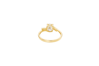 14KT Gold Ring Women's White Oval Center CZ Stone with 3 High/Low Round White CZ Stones Shoulders and Plain Band