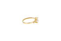 14KT Gold Ring Women's White Oval Center CZ Stone with 3 High/Low Round White CZ Stones Shoulders and Plain Band