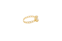 14KT Gold Ring Women's Pear White Center Stone with White CZ Stone Border Chino Band