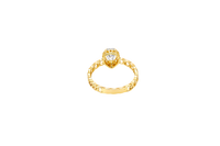 14KT Gold Ring Women's Pear White Center Stone with White CZ Stone Border Chino Band