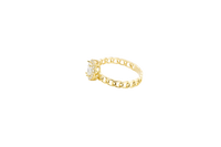 14KT Gold Ring Women's Pear White Center Stone with White CZ Stone Border Chino Band