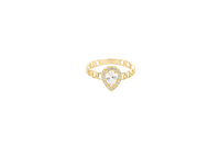 14KT Gold Ring Women's Pear White Center Stone with White CZ Stone Border Chino Band